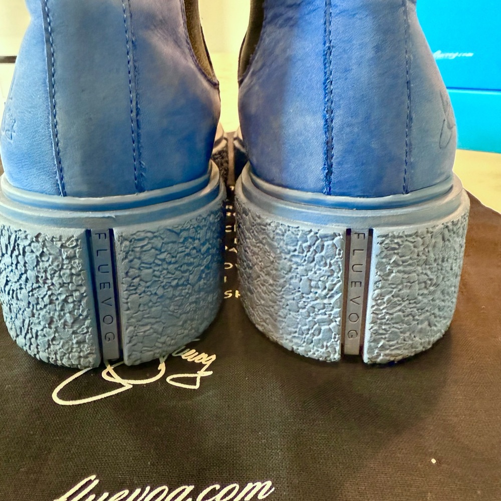 John Fluevog Piccolomini Blue Platform Chelsea Boots - Picture 4 of 12